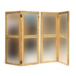 A pair of bi-fold mirrored screens, the plates set within gilt gesso guilloche moulded frames,