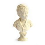 An Alabaster bust of a young boy, on turned marble plinth, marked to reverse 'Prof. G. Bessi' (