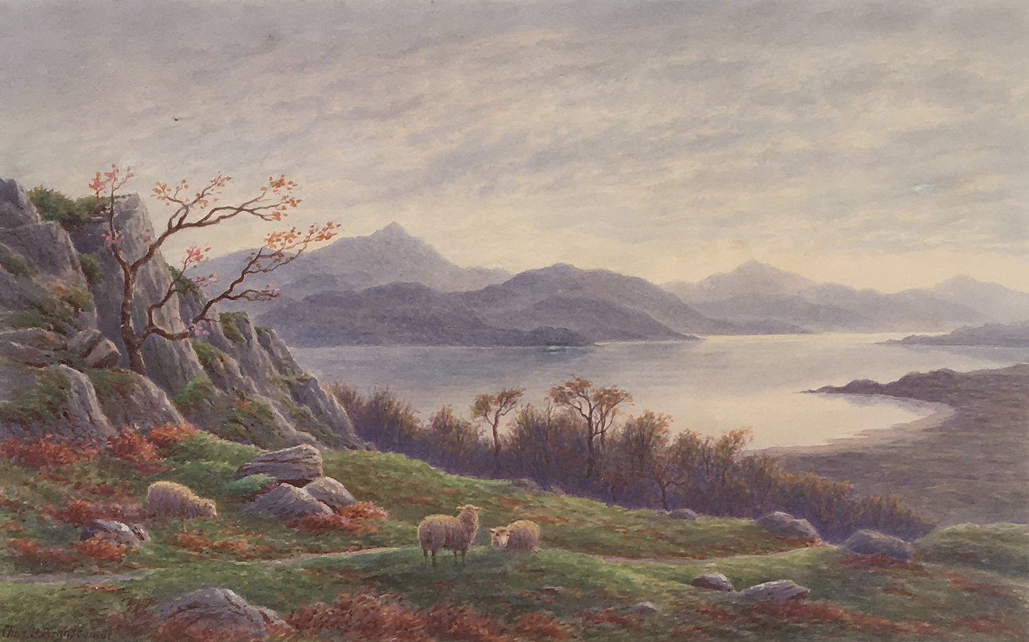 Charles H. Branscombe (British, 1891-1922) Sheep within highland landcsape, signed and dated 'Chas