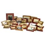 A large collection of Victorian velvet photo frames and trinket boxes with glazed lids inset with