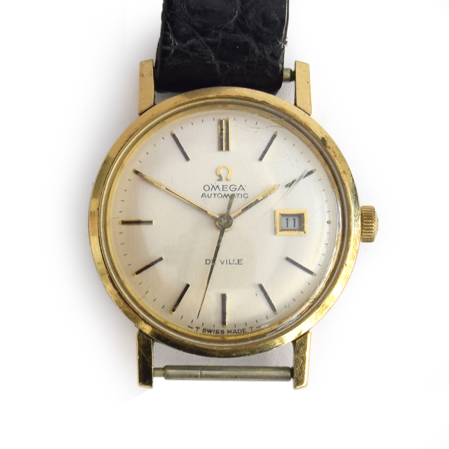 An Omega De Ville gilt and steel backed ladies wrist watch, with date aperture, the dial with raised