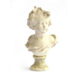 An Alabaster bust of a young boy, on turned marble plinth, marked to reverse 'Studio Prof. G. Bessi,