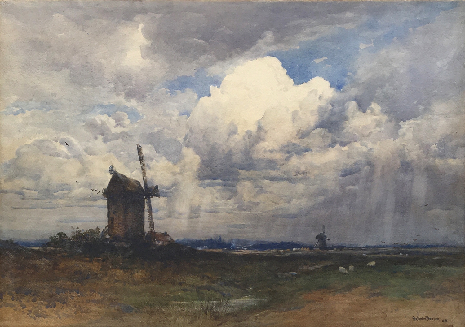 George Stratton Ferrier R.S.W. (1852-1912), 'A Sussex Windmill', watercolour, signed, bears studio - Image 2 of 4