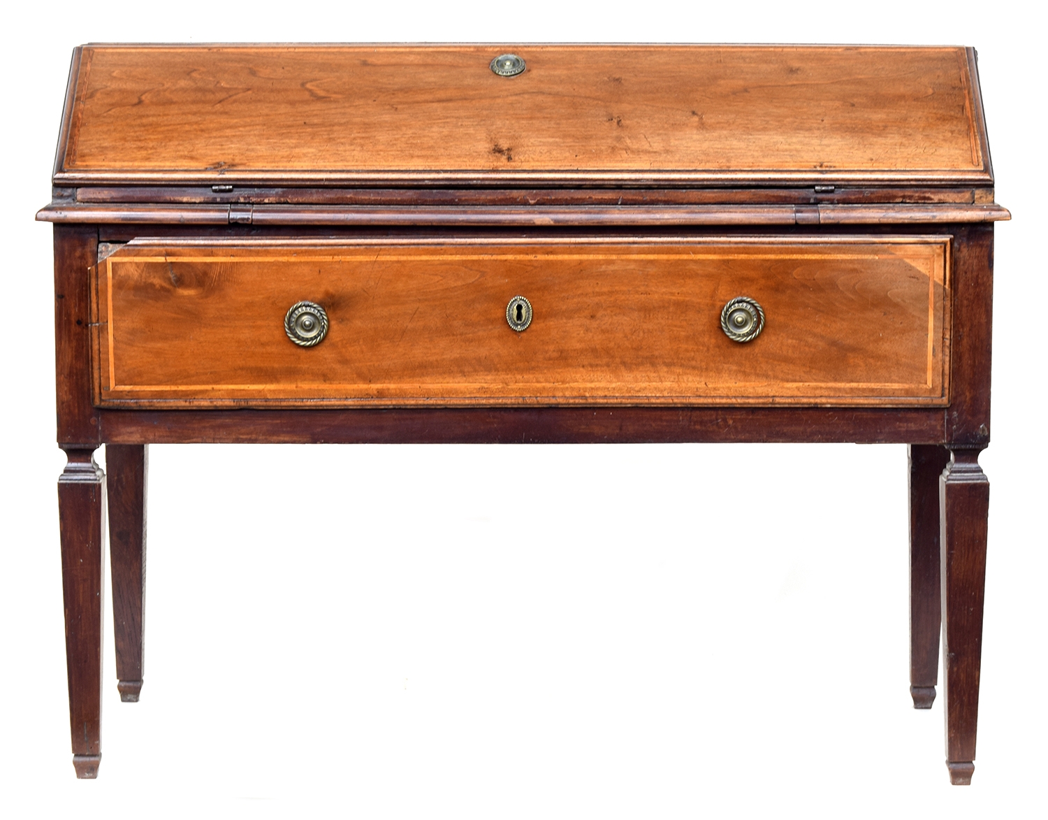 A Regency sideboard bureau, fall front with two drawers above deep single drawer, panelled sides and
