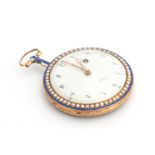 A gold plate, half-pearl and guilloche enamel ladies pocket watch by Clary a Geneve, the white