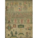 An early alphabet sampler, also worked with trees, animals, and figures, 30.5 x 22cm