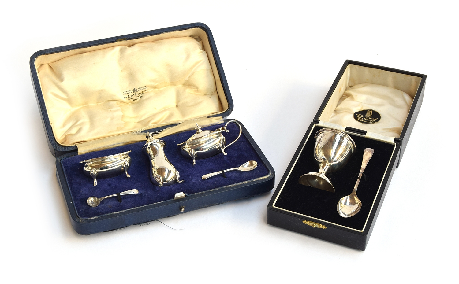 A case George V condiment set by Alexander Clark & Co Ltd, Birmingham 1925; together with a