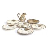 A set of six early 20th century German 800 silver dishes by A. Roesner, Dresden, each with shaped