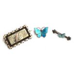 A Norwegian silver and silver guilloche enamel aqua blue butterfly brooch by Marius Hammer, wingspan