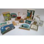 A quantity of handmade wooden dioramas, hooks and wall signs