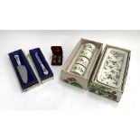 A boxed set of four Wedgwood Wild Strawberry ramekins, together with a boxed matching rectangular