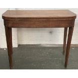 A Regency mahogany gateleg tea table, on ebony strung tapered legs, 88cmW