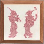 Stone rubbing of two Thai figures, rubbed at Angkor Wat, 48x48cm