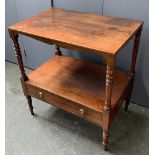 A mahogany 19th century side table, undershelf with single drawer on turned supports, 68x45x74cmH