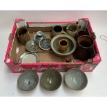 A box of Studio Pottery to include Leach, Michael Moss, Eeles, etc. (16)