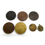A collection of tokens to include a 1792 Hibernian Mining company 'Camac Kyan and Camac' Irish