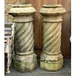 A pair of wrythen octagonal chimney pots, 106cmH