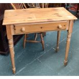 A 20th century pine side table, single drawer on turned legs, 88x43x81cmH