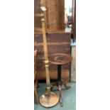 An oak and mahogany tripod table, with fluted column (af), 74cmH; together with a turned wood