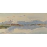 William Lionel Wyllie (5 July 1851 - 6 April 1931), mountain landscape, watercolour, 8.5 x 19cm