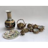 A quantity of Oriental ceramics, to include vase, gilt tea set with lithophane teacups etc