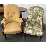 A 19th century buttonback armchair; together with one other in William Morris print (2)