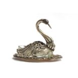 A Peruvian silver and glass swan bonbon dish, on a chased silver stand