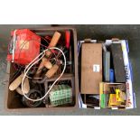 Two boxes of vintage tools, to include drill, chisels, hammer, various fittings etc