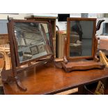 Two 19th century adjustable mahogany dressing mirros, 38cmW and 45cmW