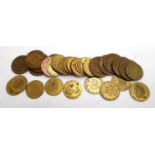 A collection of approx. 40 George III brass gaming tokens dated 1790