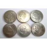 A collection of six commemorative 1965 crown coins marking the death of Winston Churchill (6)