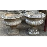 A further pair of composite stone garden urns, 34cmD 35cmH