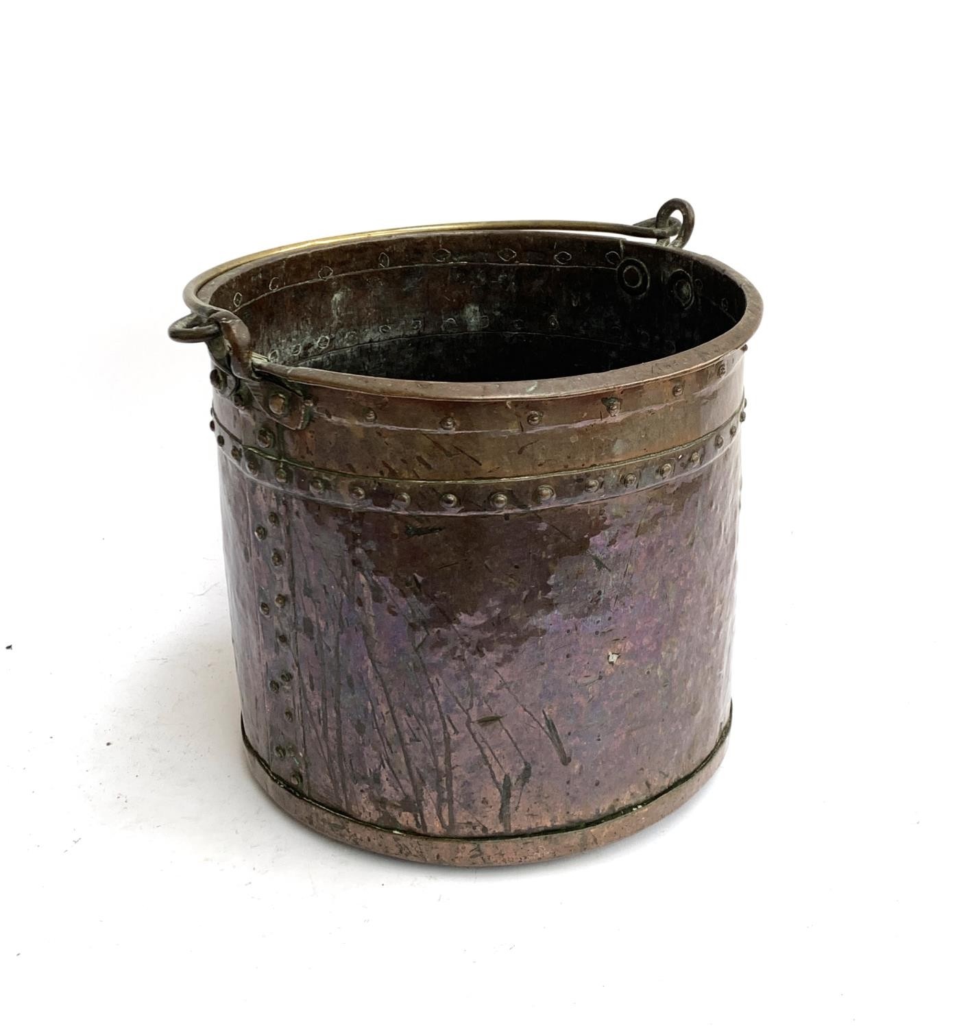 A 19th century copper coal bucket, riveted construction, 34x31cmH