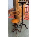 An early 19th century circular tripod table, 43cmD 71cmH; together with a dished tripod pot stand,