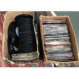 Two boxes of 7" vinyl singles, a mixture of rock and pop from the 1980s and 1990s, to include Joe