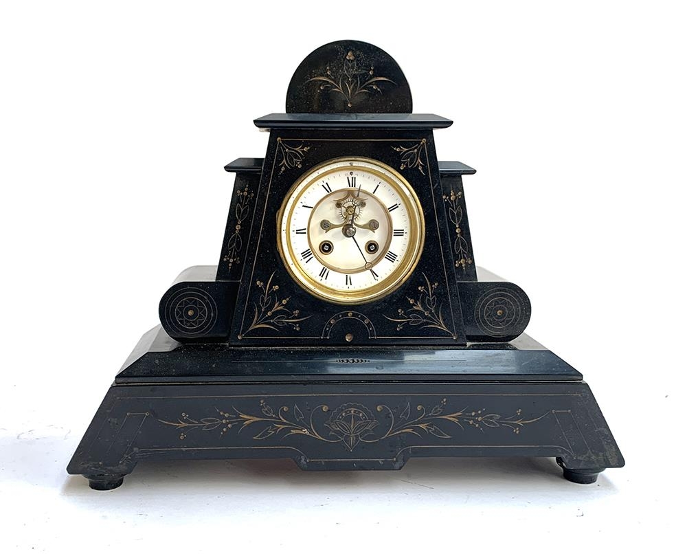 A slate mantel clock, movement by Henry Marc of Paris