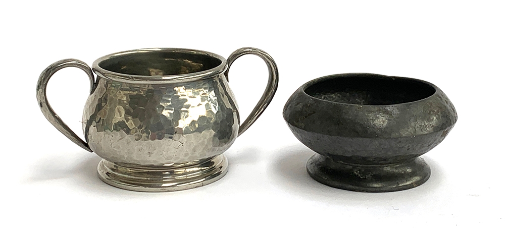 A Liberty & Co. Tudric pewter sugar bowl, marked to base 01372; together with a small bowl, marked