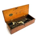 A William Marples and Sons small oak wooden case, 32.5cmW, containing a small quantity of dominoes