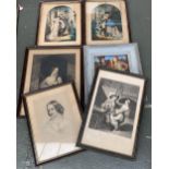 Six various 19th century prints, including 'The Goodbye' and 'The Return' colour mezzotints (6)