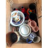 A mixed lot of ceramics to include five Poole 'Volcano' vases, Sylvac, Wedgwood, etc