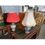 Two ceramic table lamps, each with shade