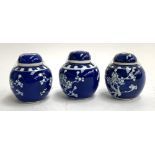 Three miniature Chinese lidded ginger jars, 7cm high