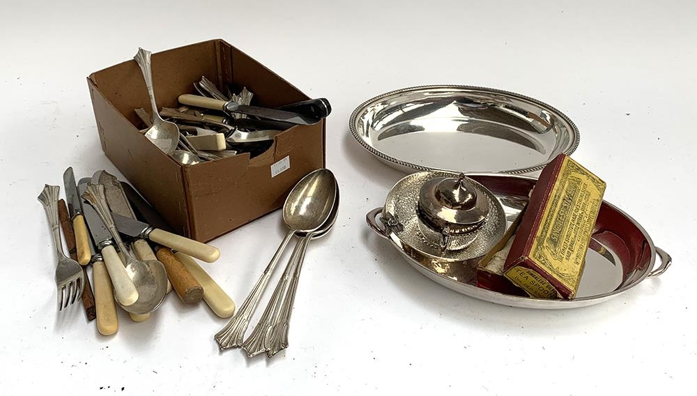 A quantity of plated flatware, some bone handled knives etc