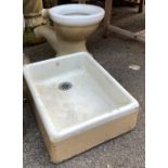 A Doulton Belfast stone and enamel Belfast sink; together with a Belfast 'GR' toilet pan