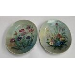 A pair of Jo Hidson handpainted floral plates, 34.5x28cm