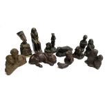 A quantity of bronze effect resin figures, together with a 'Classique' coal figure of an otter