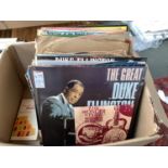 A mixed box of vinyl LPs to include jazz, Duke Ellington, Louis Armstrong, some classical, two NOW