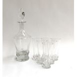 A Daum Art Nouveau decanter, with six matching glasses, signed to base