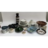 A mixed lot of ceramics, to include West German vase, Waterside plates; Australian turned wooden '