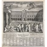 Oxford Almanack (The), engraved plate 1733 and 1734 with scenes of St. John Baptist's College and
